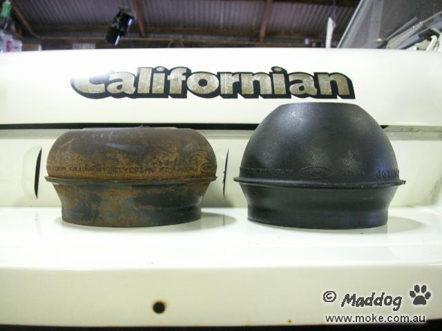 Two suspension cones, or donuts, showing a before and after between a new and used donut.
